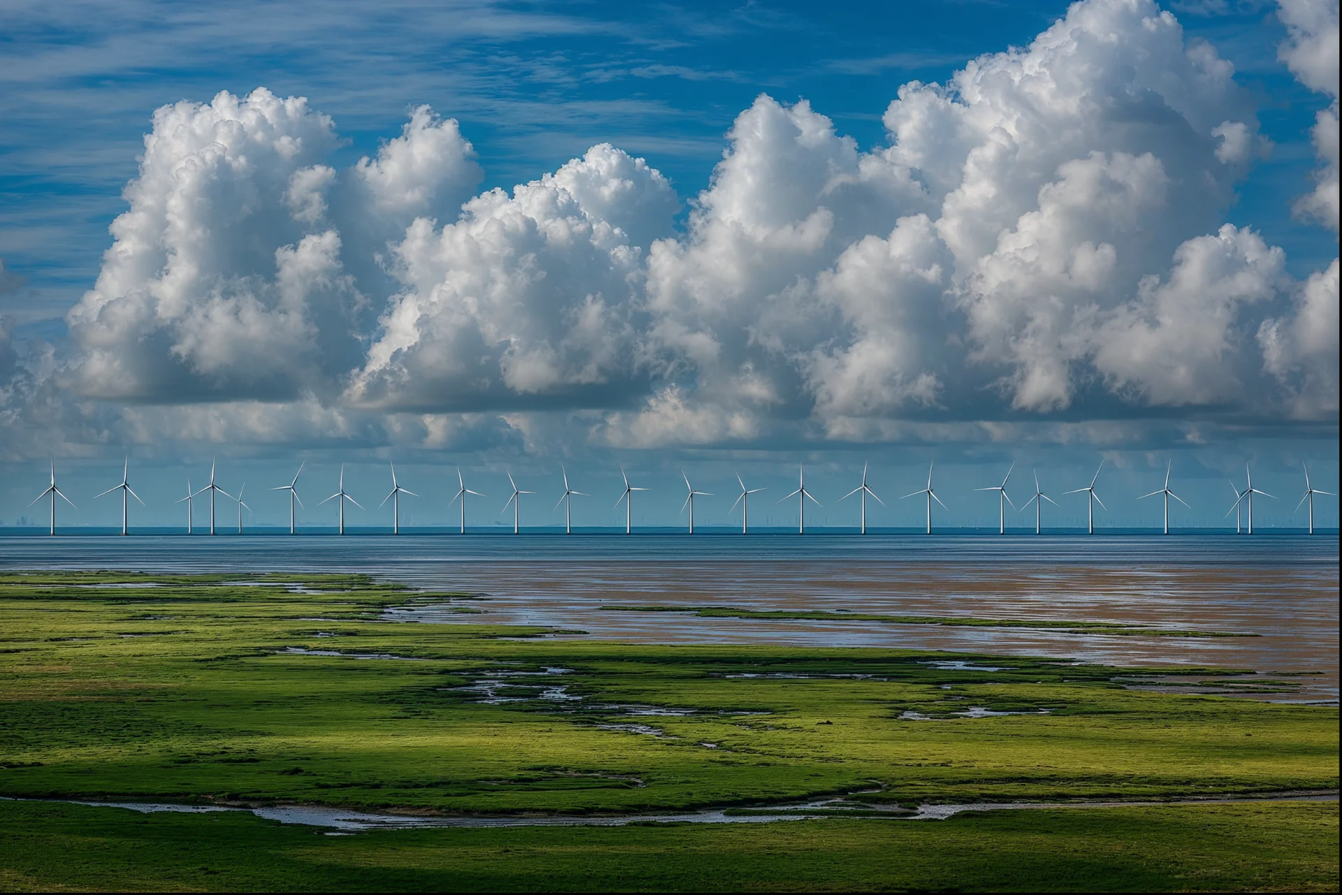 Offshore-Windräder vor der Küste Wilhelmshavens – Symbol für nachhaltige Energie, grünen Strom und Klimaschutz mit GEW Wilhelmshaven.